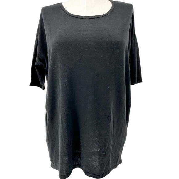 LuLaRoe Irma Tunic Top Womens L Oversized Black Cotton Poly Blend Relaxed Fit SS - Picture 1 of 9